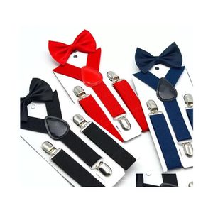 Bältesuspender 36 färg barn bow addtie set pojkar flickor hängslen elastiska ysuspenders med slips mode bälte eller barn baby av dhs dhhpb