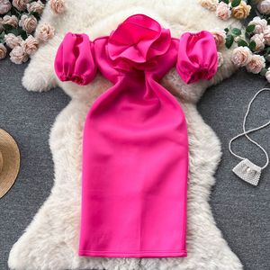 Snedstreck hals casual klänningar axelfria off-shoulder mantel femme stereo blomma smala höftpaket party klänningar vestidos de mujer elegant 2023