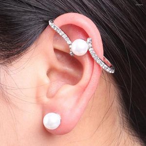 Backs Earrings Women Punk Alloy Rhinestone Piercing Clip On Simulated Pearl Ear Cuff Statement Jewelry Brincos 2023