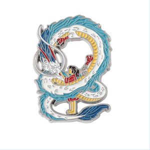 Tecknad accessoarer chihiro haku draken emaljstift anpassade film brosches lapel märken barndom klassisk smycken gåva för barn frien dhvms