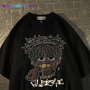 Men's T-Shirts American sty retro hiphop pixel cartoon short seved t-shirt for men and women ins summer loose high street coup top y2k 0304H23