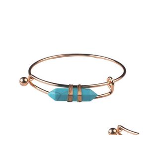 Charm Bracelets Metal Artificial Hexagonal Stone Copper Bracelet Adjustable Geometric Ladies Gift Drop Delivery Jewelry Dhykf