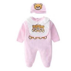 Set di vestiti per bambini carini Pagliaccetto per neonati Stampa orso Neonato Ragazzi Ragazza Tute Designer Bambini Piccoli Neonati Bavaglini Bavaglini Cap Abiti