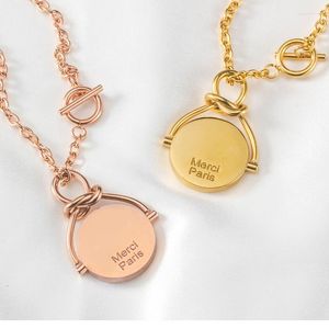 Pendant Necklaces Beichong Vintage Round Paris Coin For Women High Polish Gold Long Chain Stainless Steel Rotate Necklace Male Jewelry