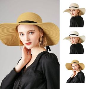 Wide Brim Hats Fashion Women Hat Bowknot Cap Straw Large Sunshade Beach Foldable Ribbon Summer AccessoriesWide