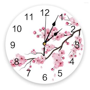 Duvar Saatleri Japon Kiraz Blossom Sessiz Dekoratif Saat Dijital İşletme Yuvarlak Ev Ofis Okulu