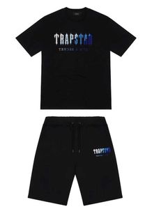 Męskie Trapstar T Shirt z krótkim rękawem Wydruku strój Chenille Black Cotton London Streetwear Classic Design 23ess