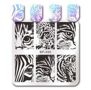 Geboren hübsch quadratische Nagelstempelvorlage Katzen Tiger Blatt Geometrie Streifen Tier Maniküre Nagelkunst Bildplatte1525877