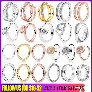 925 Silver Women Fit Pandora Pierścień Oryginalne serce Crown Pierścienie moda Rose Gold Pierścień Crossover Triple Band Crystal