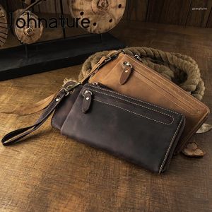 Wallets Johnature Handmade Crazy Horse Leather Long Wallet Vintage Multi Card Men Hand Bag Natural Cowhide Holder