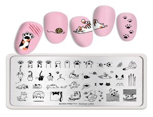 Geboren hübsch rechteckige Nagelstempelplatten niedliche Katzen Edelstahl Vorlage Nagelkunst Bild Schablone Tier DIY Platte Werkzeuge 8804303