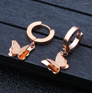 Brincos de garanhão jóias da moda Borboleta fosca de ouro rosa para mulheres garotas dama de honra Pendientes de animais lindos Pendientes Presentes