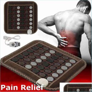 Cushion/Decorative Pillow Natural Jade Mas Heating Seat Cushion Mat Infrared Tourmaline Stone Relax Pain Therapy Back Body Leg Muscl Dhur8