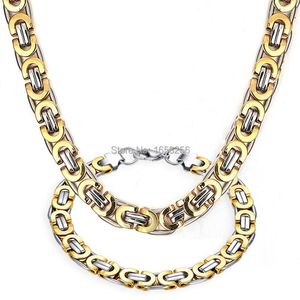 Halskette Ohrringe Set 24'' 8,66'' 316L Edelstahl Byzantinisches Kettenarmband Gold Herrenmodeschmuck 8mm breit