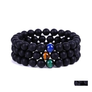 Straski z koralikami Matted Black Kulki Tygrysy Kamienne Strand Bransoletka Przyjaźń Buddha Joga Schera dla kobiet mężczyzn Biżuteria Drop Dhp97