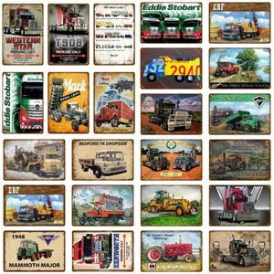 Retro tunga lastbilar Bilkonstmålning Metallskyltar Far mall Farming Farm Tractors Poster Vintage Väggmålning Plaquet Pub Garage Club Dekor Storlek 30X20CM w02