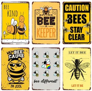 Bee Kind Funny Retro Metal Painting Poster Bee Happy Vintage Metal Sign Home Outdoor Wall Decoration Honeybee BeeKeeper Slogans Art Tin Plate 30X20cm W03