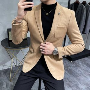 Herrdräkter blazrar 2023 Autumn Winter Solid Suede Suit Jackor Male Thicken Warm Slim Men Casual Business Handsome Outwear O933