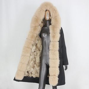 Женская меховая искусство CXFS 2023 настоящий пальто x-Long Водонепроницаемая парка зимняя куртка Женская натуральная капюшка густая теплая съемная верхняя одежда