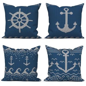 Pillow Anchor Rudder Sea Blue Decorative Pillowcase Polyester Sofa Throw Cover Home Bed Car Decor 40x40 45x45 50x50cm