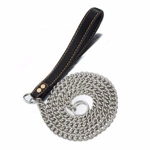 Chains Silver Color 316l Stainless Steel Slip Dog Leash Cuban Chain Training Choke Collar Traction Practical 9mm NecklaceChains