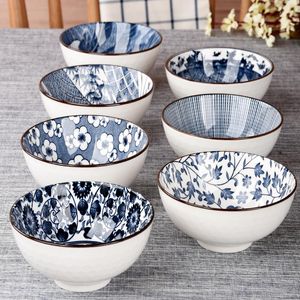 Skålar japansk-stil 4,5-tums risskål enstaka hushåll liten keramik som äter jingdezhen blå och vit porslin bordsartiklar