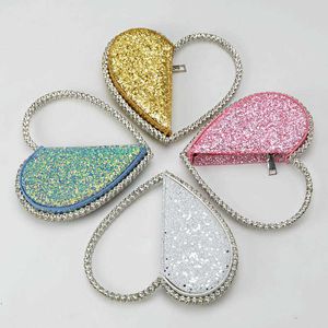 Tote Bag New Sequins with Diamond Round Heart Shaped Hand Dinner for Women Ins rhinestone bags 230304