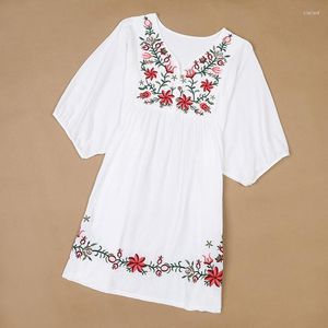 Women's Blouses 2023 Summer Vintage Female Ethnic Mexican Floral Loose Size Shirt Tops Hippie Boho Cotton Long Woman Embroidery Blouse