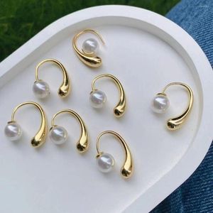 Stud Earrings 5 Pairs White Pearl Gold Threader Minimalist Dainty Shell