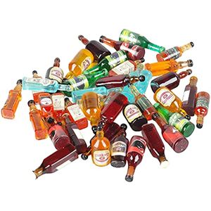 Miniature Mini Fake Beer Bottles Toys Mixed Wine Drinks Decoration Glass Model Can Models for Fairy Garden Pub Bar Dolls House Tableware Decorations