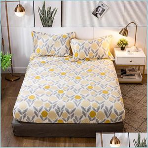 Bedding Sets 100 Cotton Bed Linens Queen/King Size Fitted Sheet With Elastic Band Yellow Color Mattress Protector Double Sheets 2011 Dhwtq