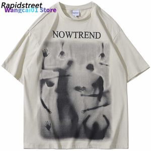 Erkek Tişörtleri 2023 Hip Hop Street Giyim Tişörtlü Erkekler Gölge Grafik T-Shirt Harajuku Pamuk Gevşek Tshirt Kısa Seve Üstleri Tee Hipster 0304H23