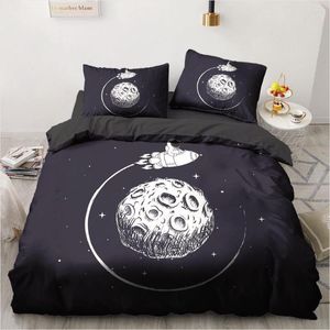 Bedding Sets 3D Cartoon Espaço Espaço Espaço Capa Conjunto de edredão preto Tamanho duplo de King Size 220x230cm Quarto para meninos filhos