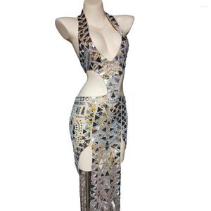 Casual Dresses Sparkly Sequins Mirror For Women Birthday Celebrate Wedding Long Dress Bar Latin Party Festival Outfits