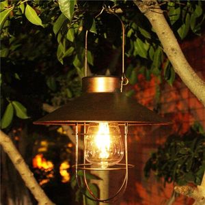 Gräsmattor som hänger Solar LED -lampor Lykta med Shepherd Hook Metal Waterproof för Pathway Garden Outdoor Retro Decoration