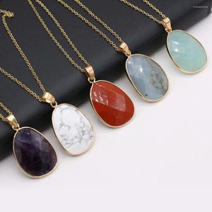 Pendant Necklaces Natural Stone Necklace Faceted Irregural Agates For Women Jewerly DIY Gift 23x34mm