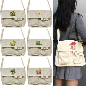 Einkaufstaschen Casual Canvas Messenger Bag Damen Schulter Trend Pilz Brief Drucken Reise Tragen Einfache Handtasche mit großer Kapazität