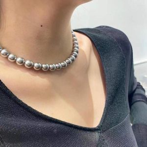 Choker Amorita European Trendy Stylish Round Gray Glass Beaded Pearl Short Necklace Women Jewelry Wholesale Anniversaryギフト