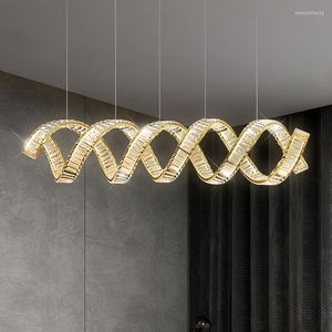 Pendant Lamps Modern Luxury Led Lights Wave Steel Lustre Crystal Lamp Dining Table Suspend Indoor Drop Light Fixtures