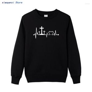 Men's Hoodies Men Women Sweatshirts Casual Heartbeat Cross Jesus Faith Pullovers Sports Mens Sweatshirt Couple Clothing -0993