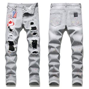 22 Styles Fashion Designer Mens Jeans Badge Rips Stretch Black Jeans Men's Fashion Slim Fit Washed Motocycle Denim Pants Panelled Hip HOP Trousers