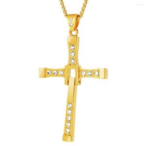 Ketten Edelstahl Hip Hop Gold Schnelles wütender Christuskreuz Zirkonstein Anhänger Halskette Schmuck Geschenk für ihn mit Kette