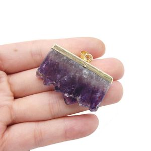 Decorative Figurines Objects & 1pc Natural Slice Amethysts Stone Gold Pendant Women Slab Purple Crystal Quartz Healing Energy Smooth For