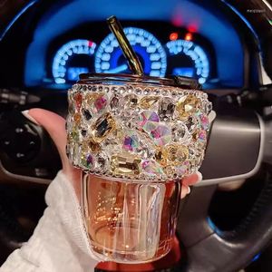 Bicchieri da vino con strass in vetro di paglia Bottiglia d'acqua Succo di latte di soia Tazza da caffè Home Trasparente Colazione Bevanda fredda Cola Senior Small