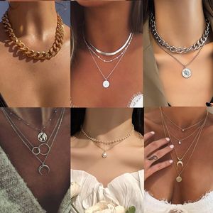 Collana multistrato della Boemia per le donne Collane girocollo in perle color oro argento Collane girocollo nuovi gioielli Collier Femme