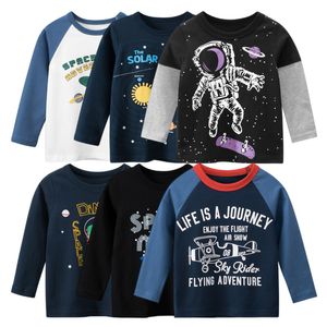 Tshirts Astronaut Print for Boy Cotton Baby Girls Long Sleeve Rocket Tops Child Autumn Space Sweatshirt Kids Clothes Dropship 230303