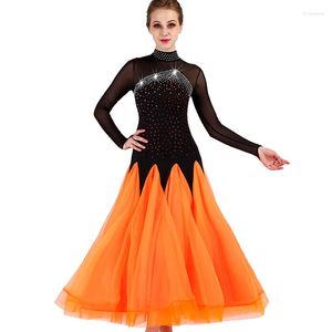 Scene Wear Ballroom Dancing Dresses Orange Navy Blue White Black Standard Dance Dress Junior MQ041