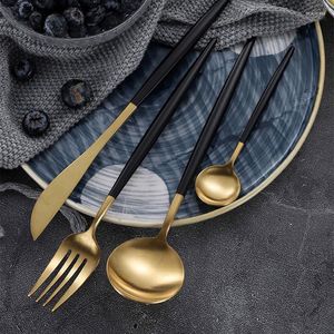 Dinnerware Sets Black Gold Silverware Cutlery Set Knife Fork Spoon Western Tableware Portable Appliance Flatware 304 Stainless Steel