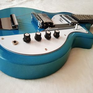 Chitarra elettrica di alta qualità personalizzata in fabbrica Pickup 2H blu a 6 corde Corpo in mogano, manico in acero, tastiera in palissandro