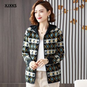 Women's Jackets XJXKS Fashion Hooded Women Sweater Jacket 2023 Autumn Loose Plus Size Cashmere Knitted Cardigan Coat